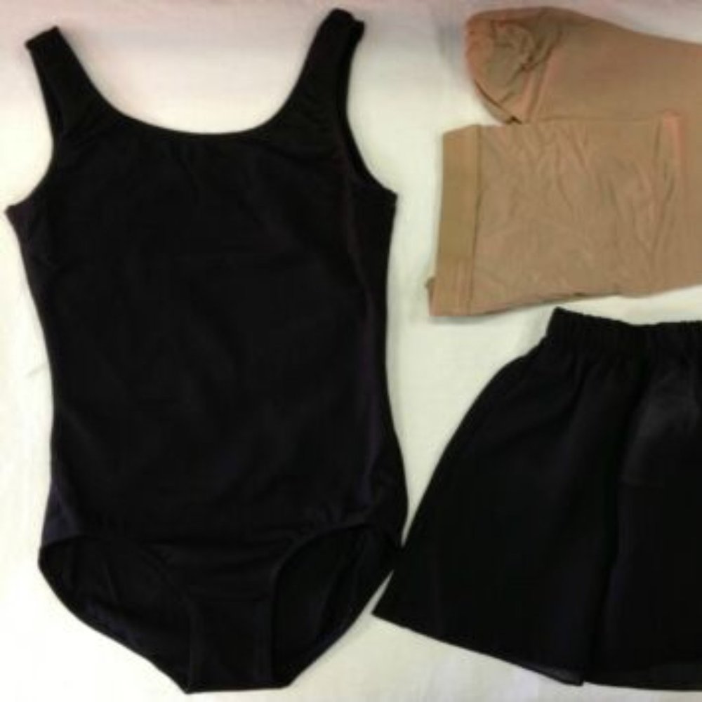 Bloch CL5405 Girls' Sm (4-6) Black Tank Leotard Tan Footed Tights Black Skirt